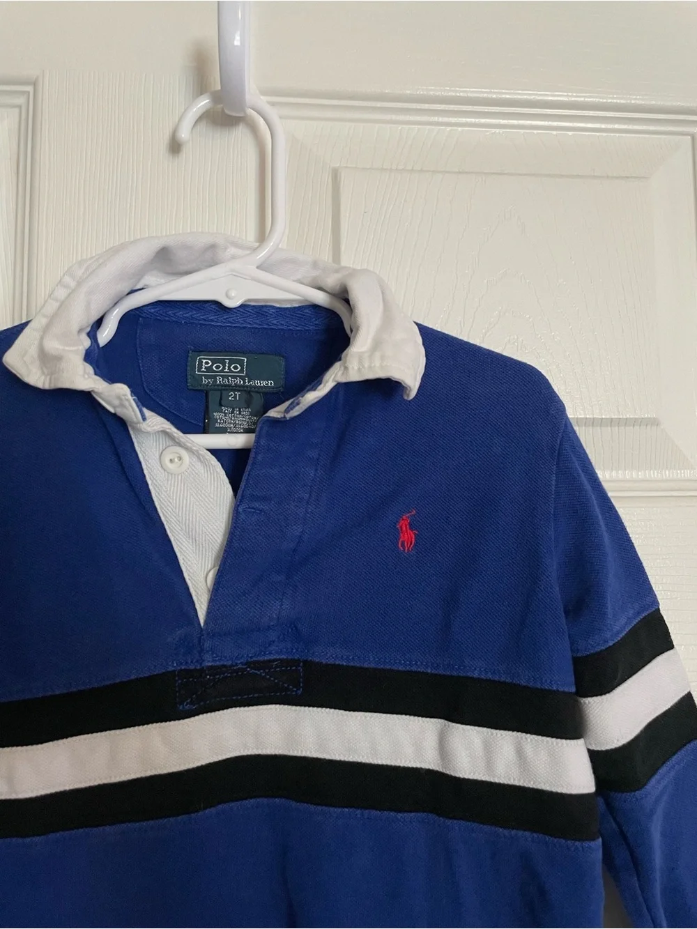 Polo by Ralph Lauren Boys 2T Royal Blue Rugby Polo with White & Black Stripes